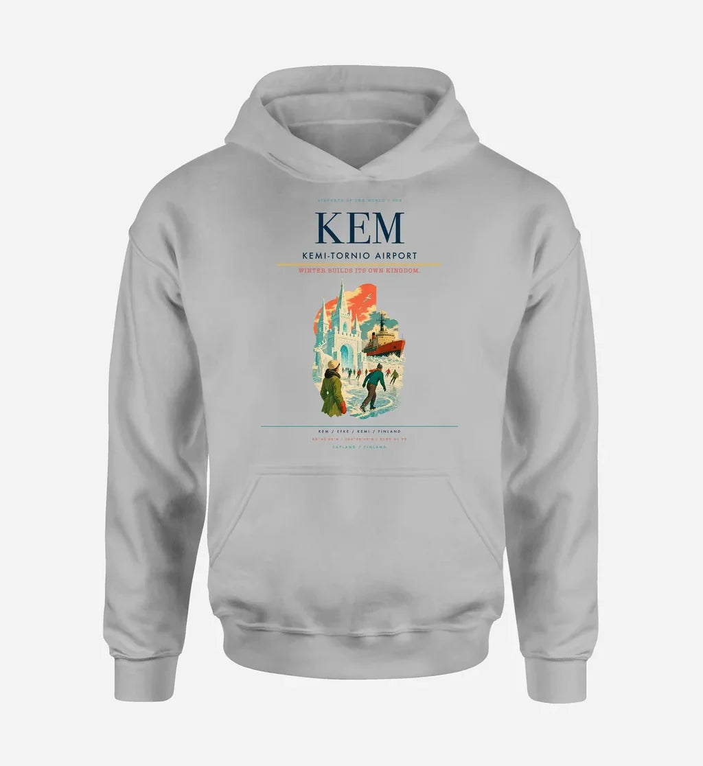 Kemi-Tornio Airport (KEM) design on light gray hoodie single-side print