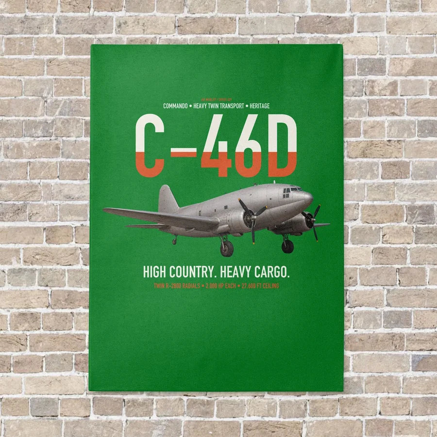 C-46D Commando vertical canvas print - no frame - green background