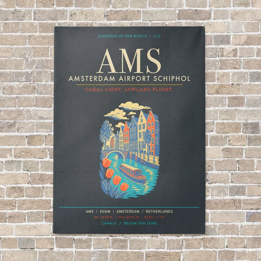 Amsterdam Airport Schiphol AMS - Canvas Framed - Gray