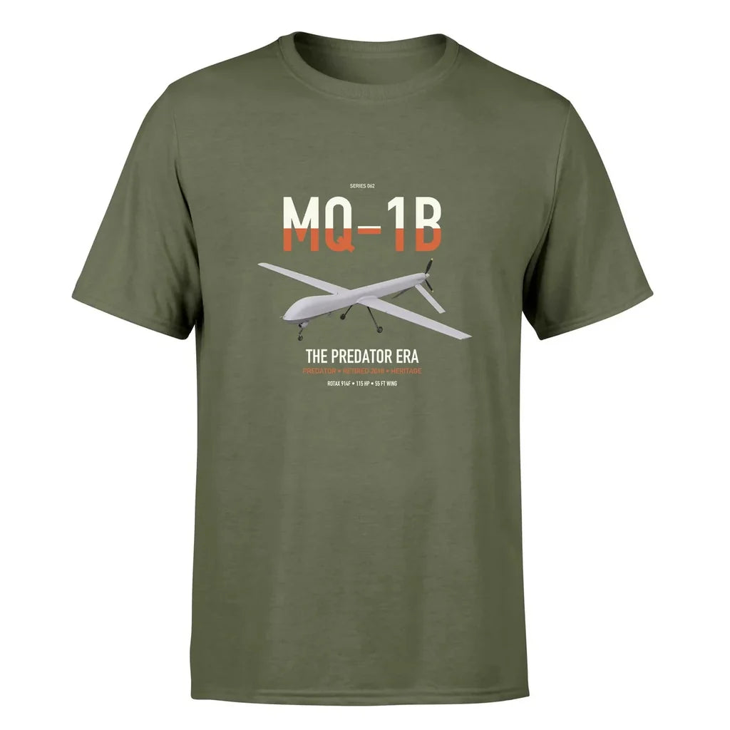 MQ-1B Predator design on green army double-side t-shirt, single-side print