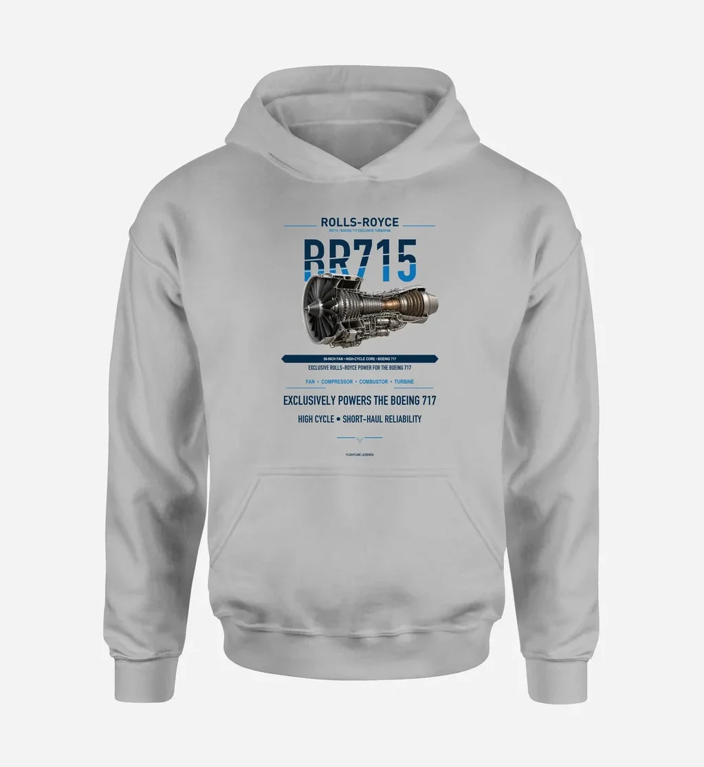BR715 design on light gray hoodie single side