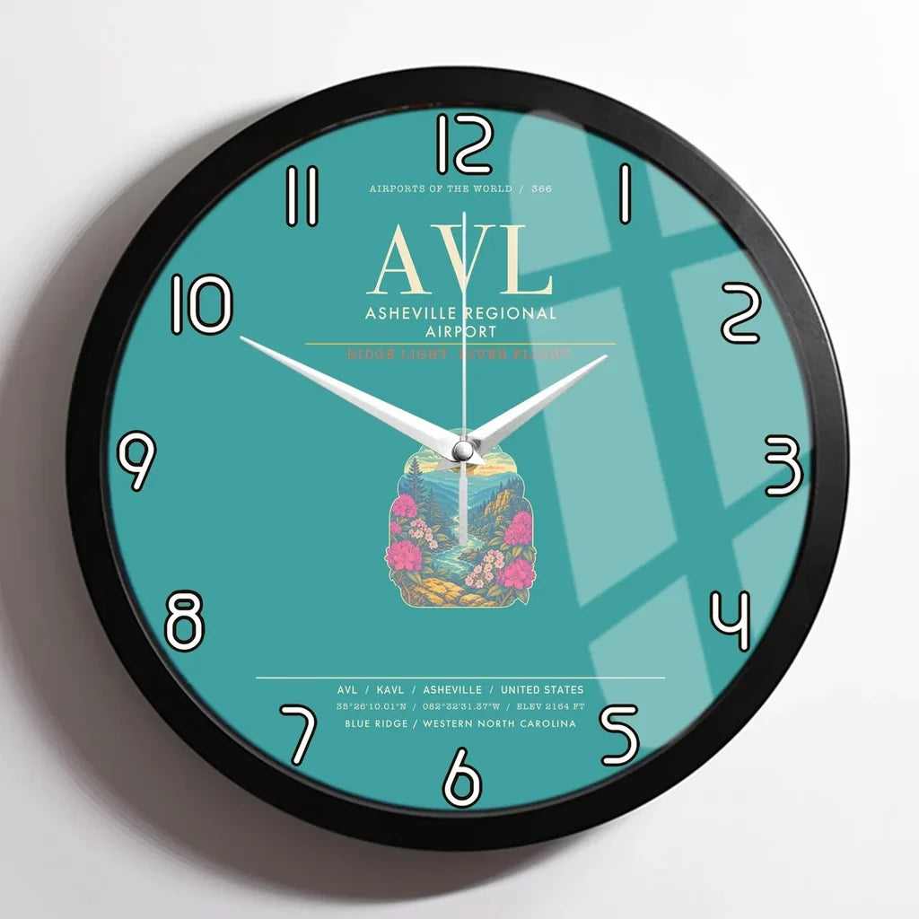 Asheville Regional Airport AVL Wall-Clock Framed - Turquoise