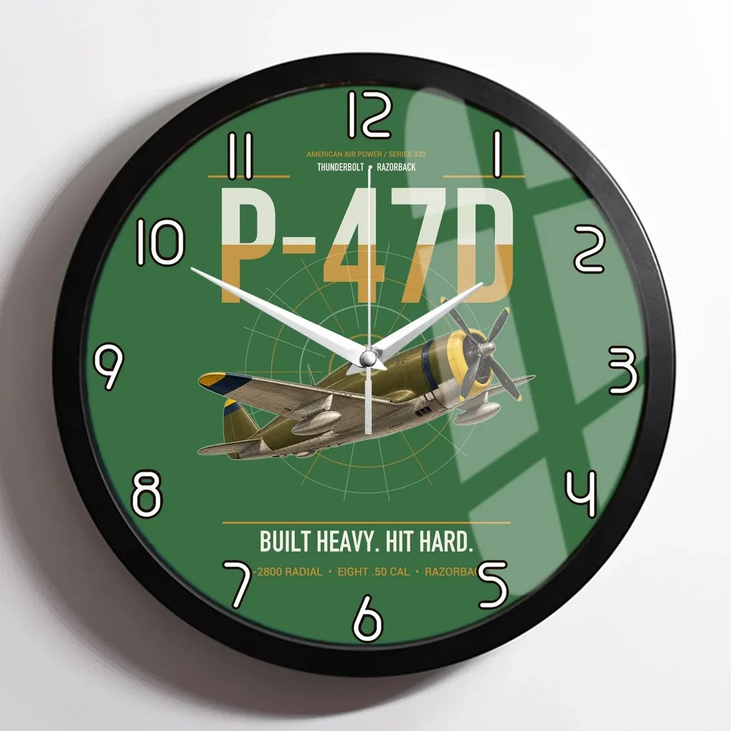 P-47D Thunderbolt Razorback design on green framed wall clock