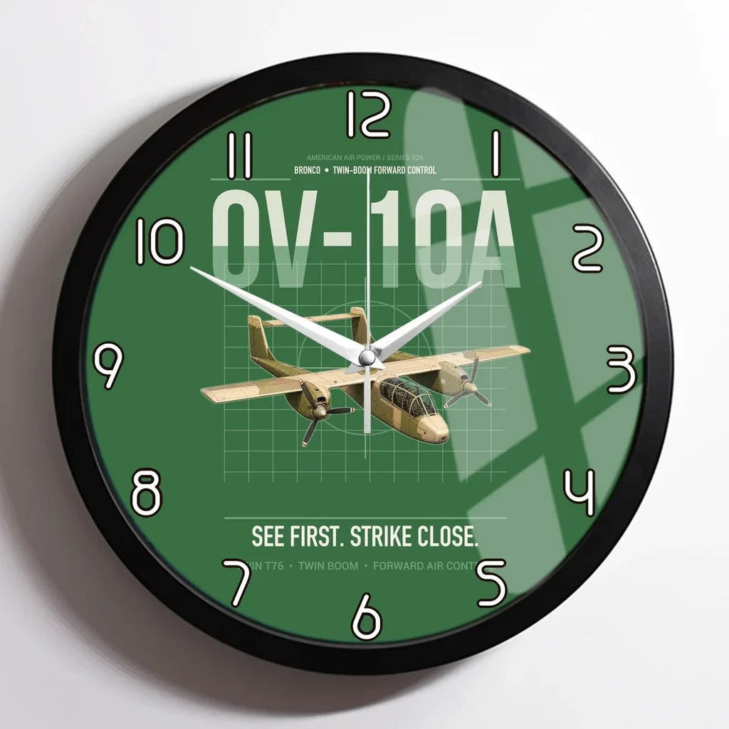 OV-10A Bronco design on green framed wall clock