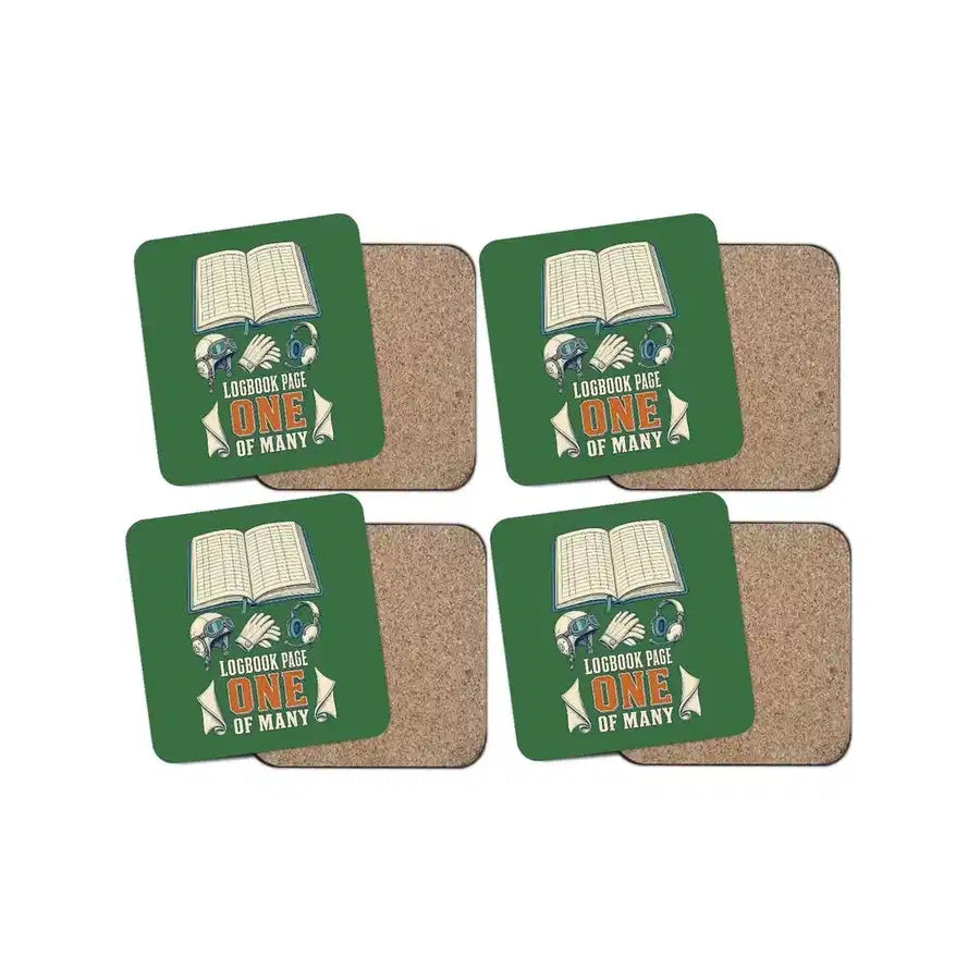 Logbook Page One Of Many design on green 4 pieces set coaster