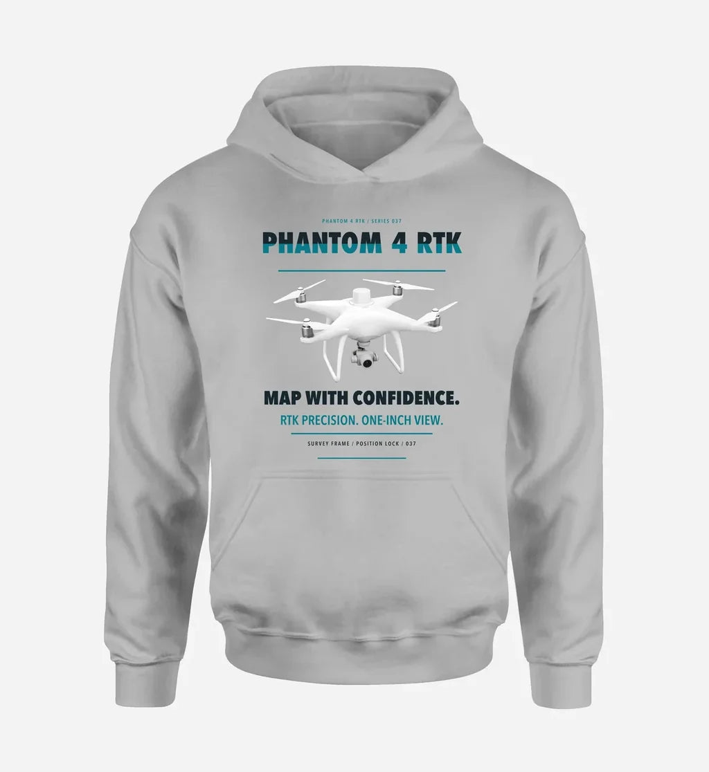 DJI Phantom 4 RTK design on light gray hoodie single side