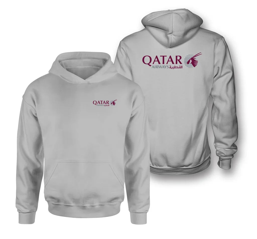 Qatar Airways Airlines logo on light gray double side hoodie