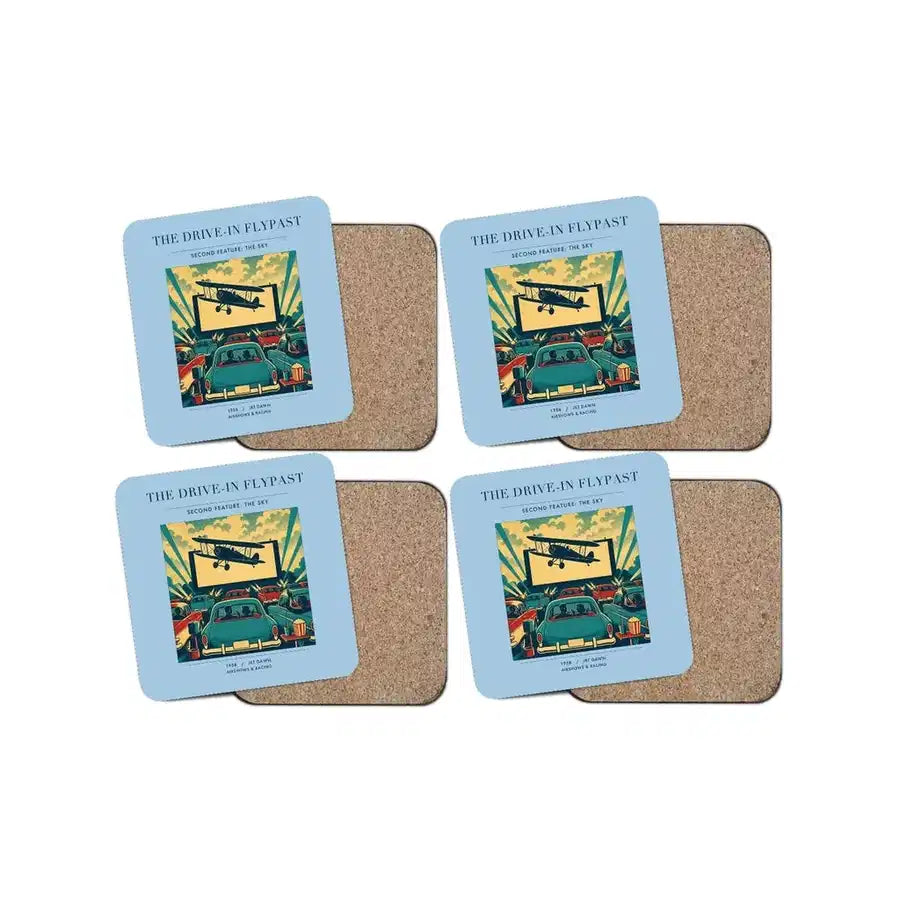 The Drive-In Flypast - Designed Coasters design on light blue 4-pieces-set