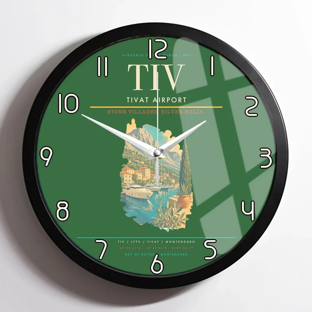 Tivat Airport (TIV) design on green framed wall clock