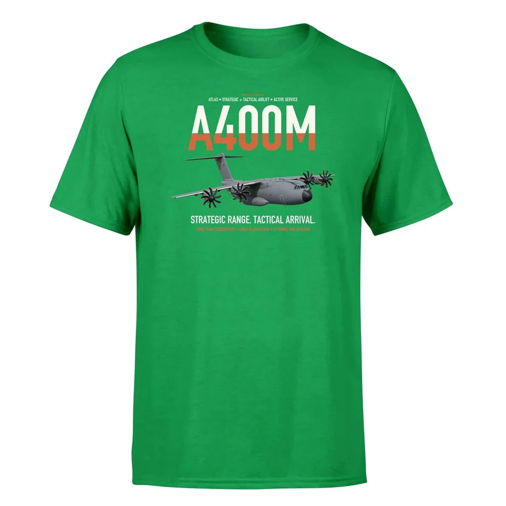 Airbus A400M Atlas design on green t-shirt, single-side print