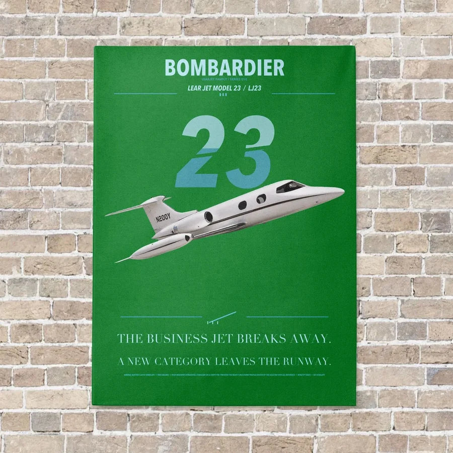 Bombardier Learjet 23 vertical canvas print - no frame - green background