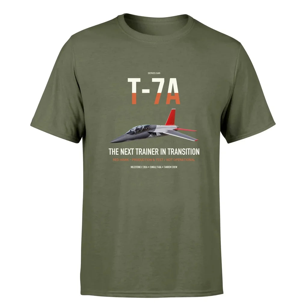 T-7A Red Hawk design on green army double-side t-shirt, single-side print