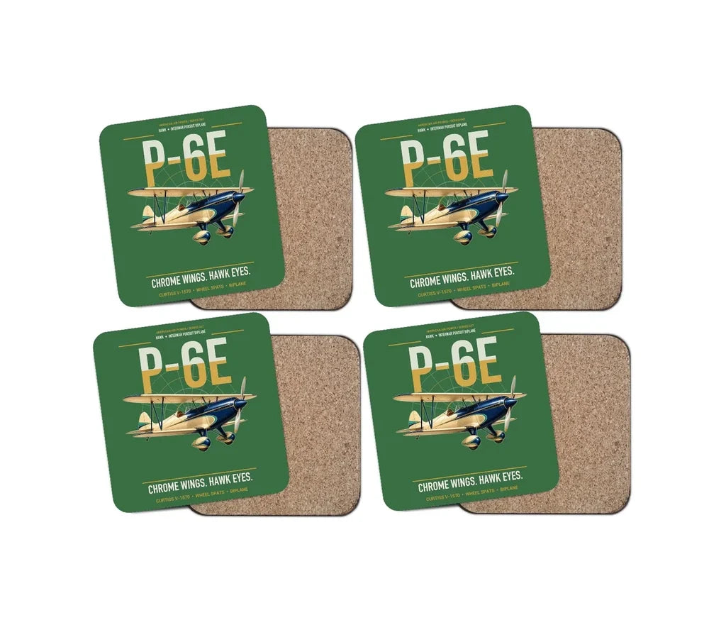 Curtiss P-6E Hawk design on green 4 pieces set coaster