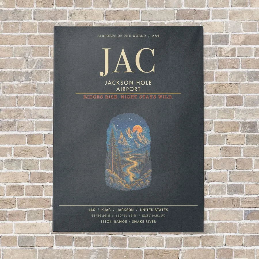 Jackson Hole Airport JAC - Canvas Framed - Gray