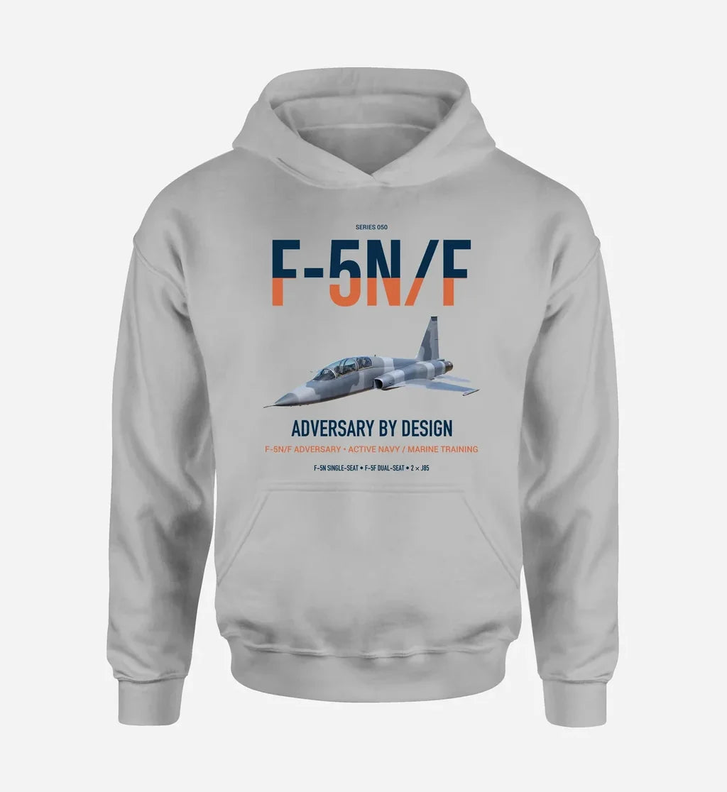 F-5N F Adversary design on light gray double-side hoodie, single-side print