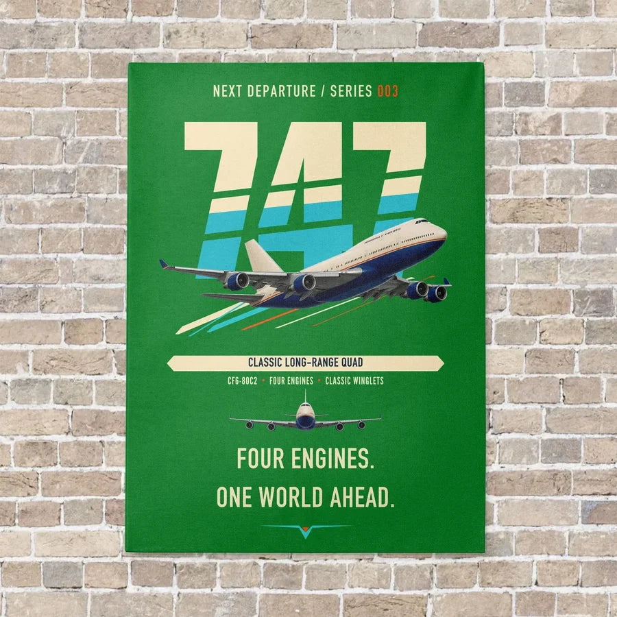 Boeing 747-400 vertical canvas print - no frame - green background
