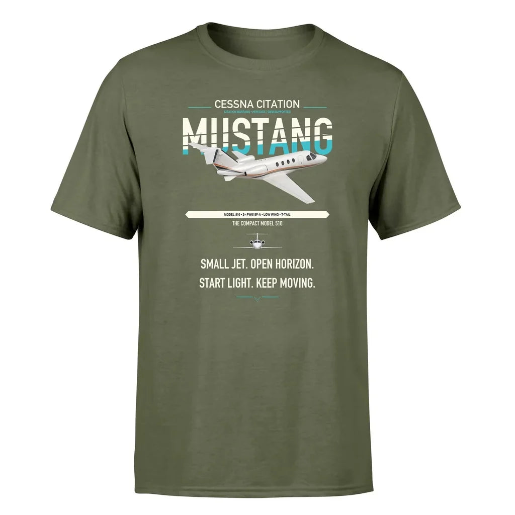Cessna Citation Mustang design on green army double-side t-shirt, single-side print