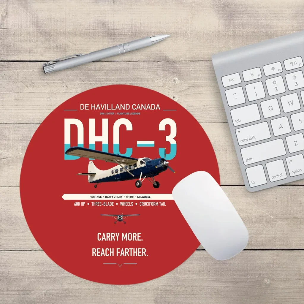DHC-3 Otter design on red round mouse pad
