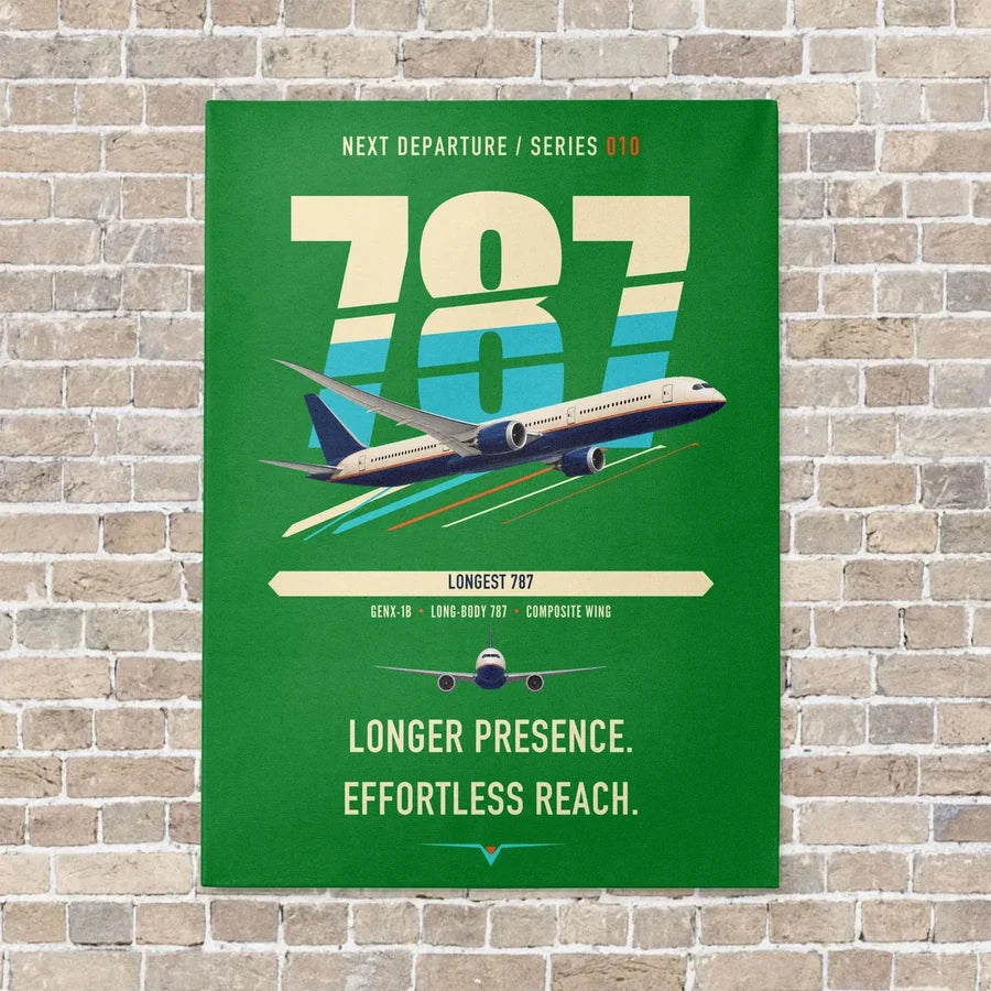 Boeing 787-10 Dreamliner vertical canvas print - no frame - green background