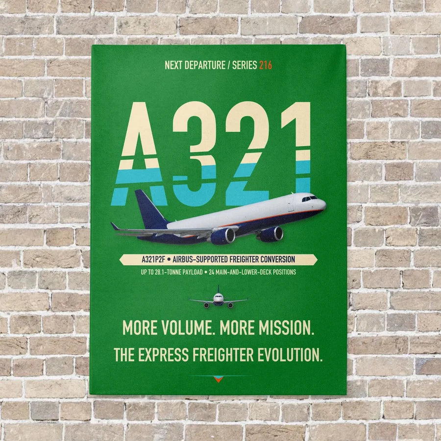 Airbus A321P2F vertical canvas print - no frame - green background