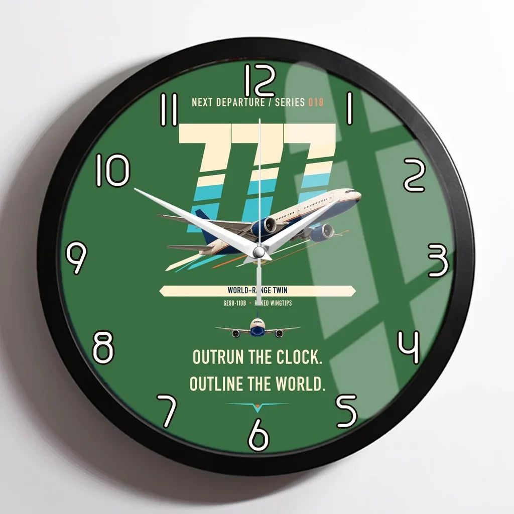 Boeing 777-200LR design on green framed wall clock