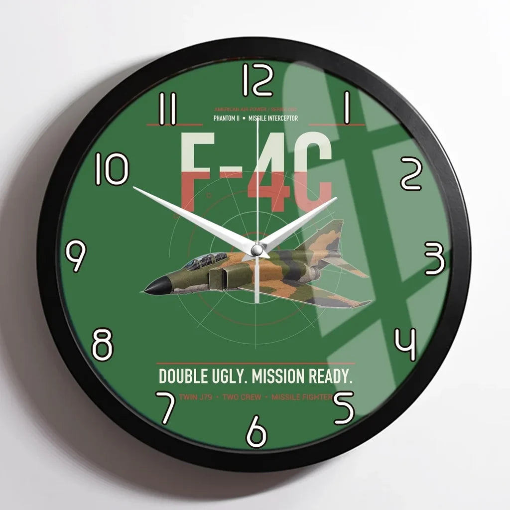 F-4C Phantom II design on green framed wall clock