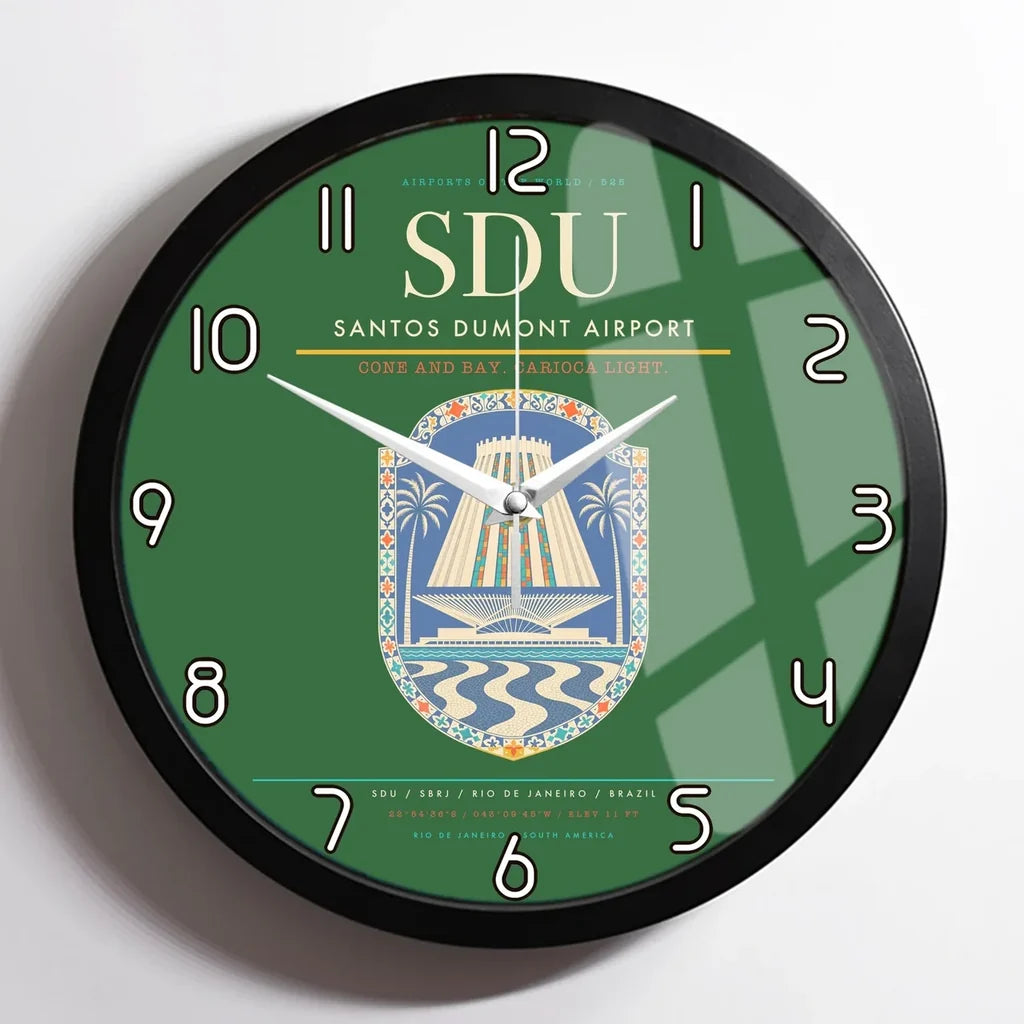Santos Dumont Airport (SDU) design on green framed wall clock