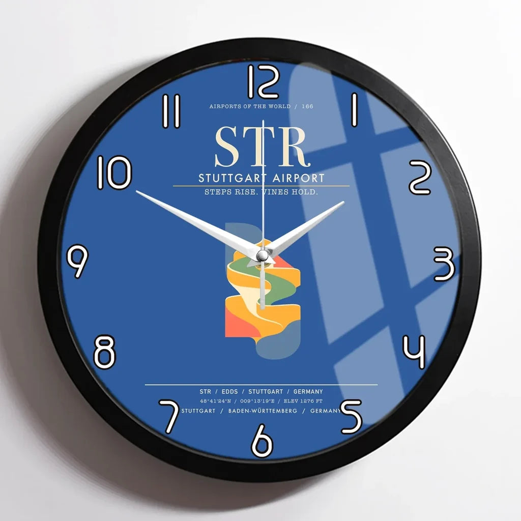 Stuttgart Airport STR Wall-Clock Framed - Blue
