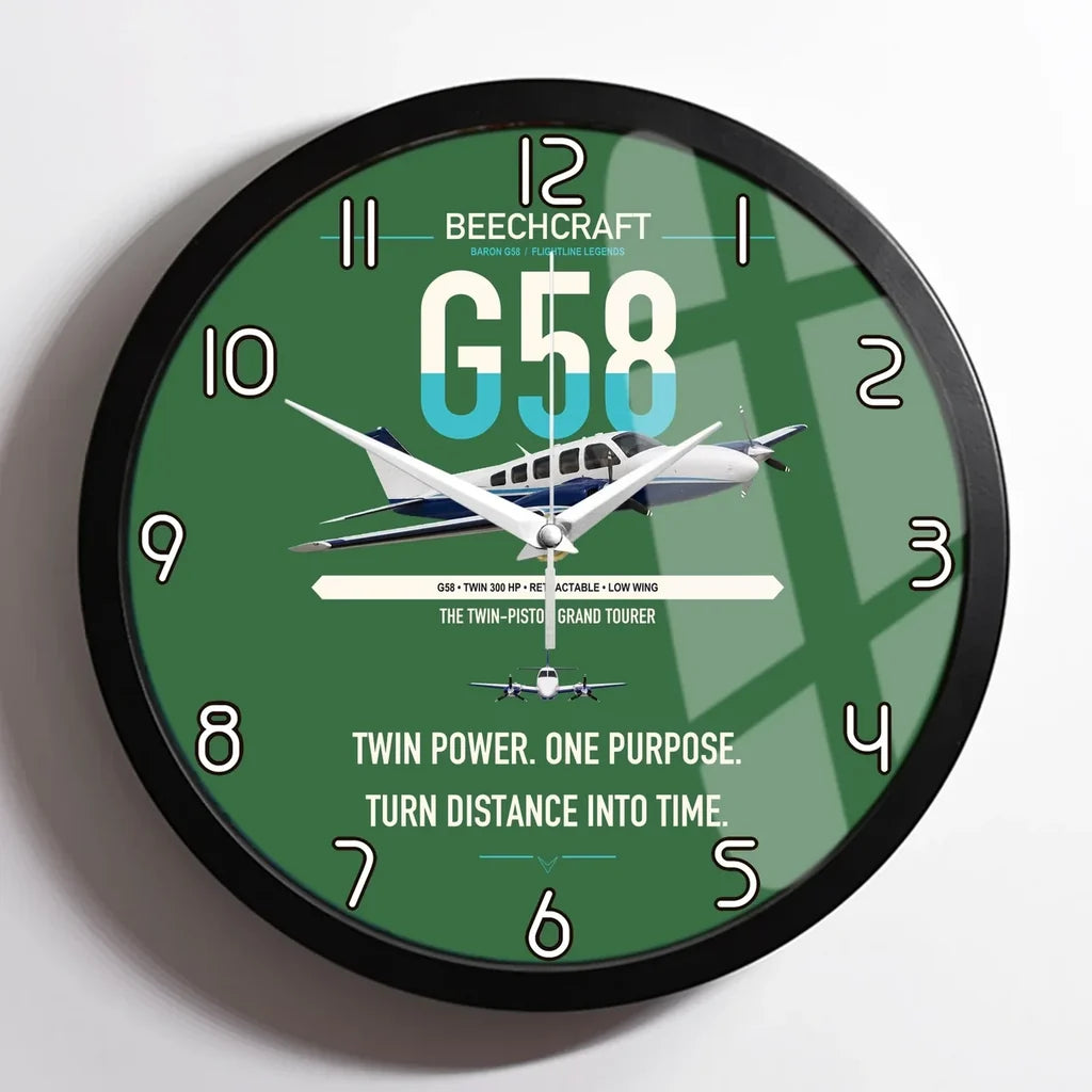 Beechcraft Baron G58 design on green framed wall clock