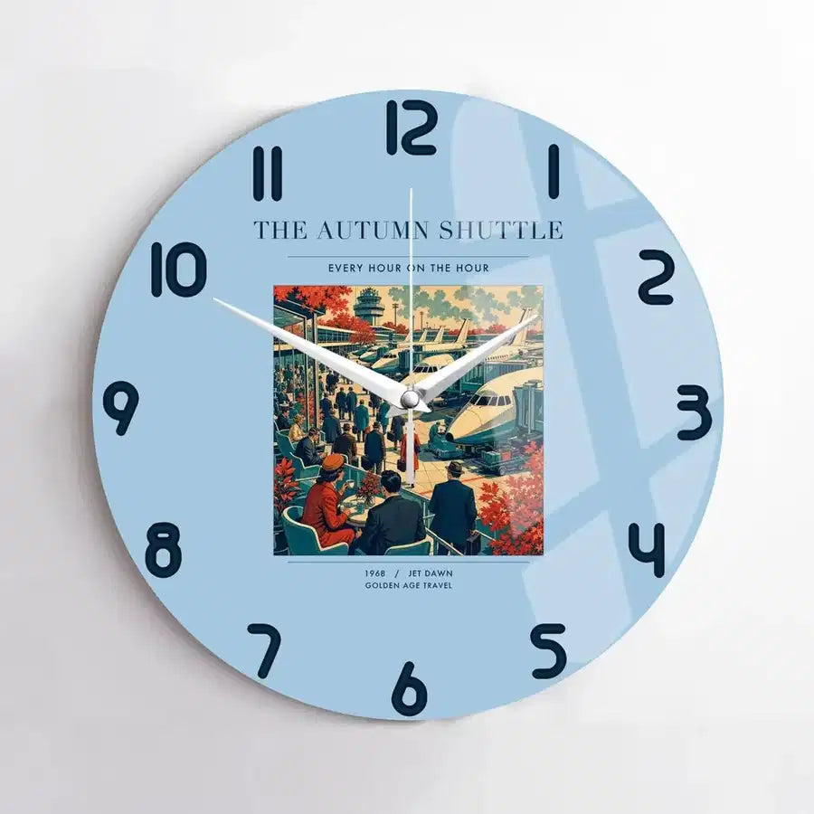 VINTAGE G4120 - The Autumn Shuttle - Designed Wall Clocks design on lightblue no-frame