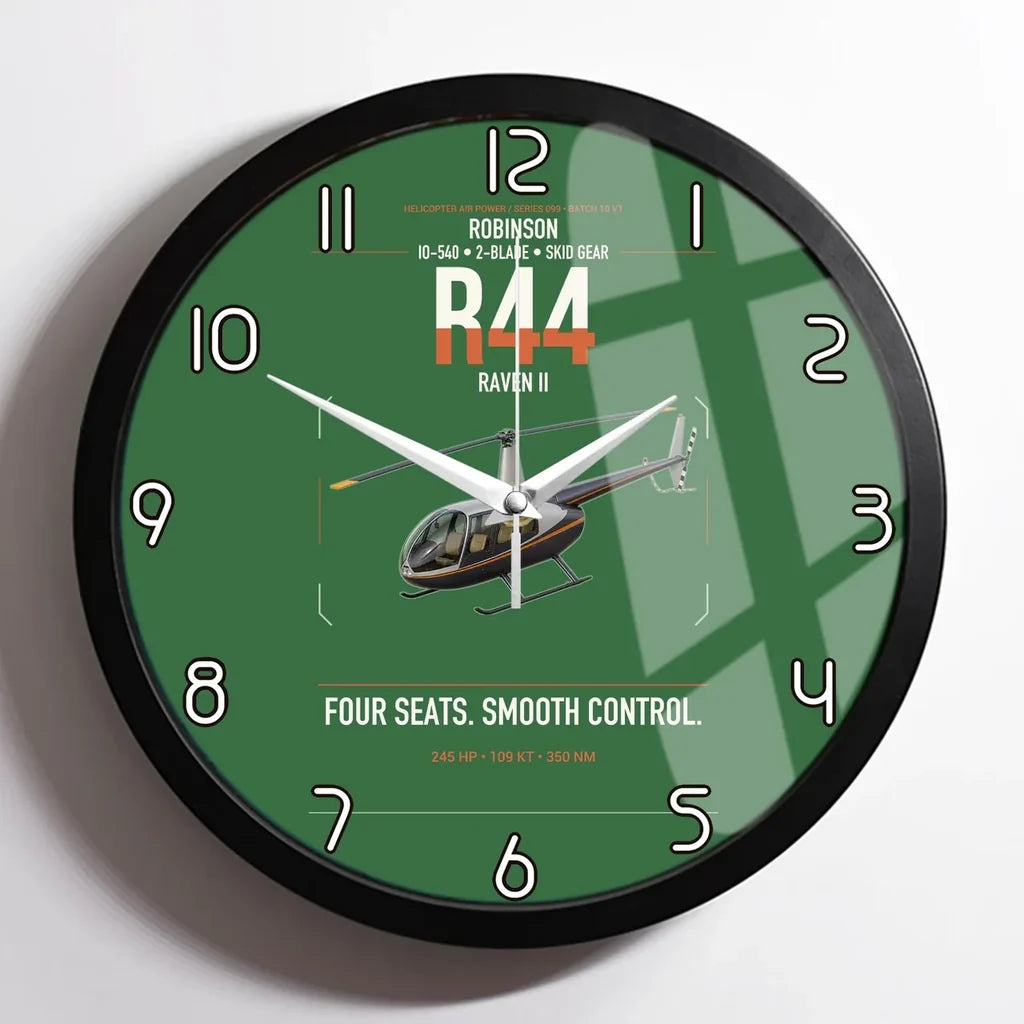 Robinson R44 Raven II design on green framed wall clock