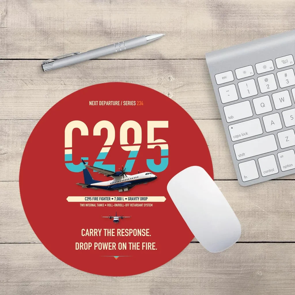 Airbus C295 Firefighter design on red round mouse pad