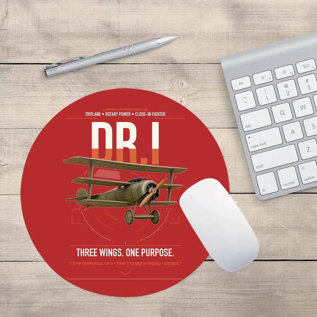 Fokker Dr.I design on red round mouse pad