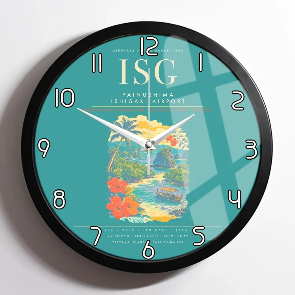 Painushima Ishigaki Airport ISG Wall-Clock Framed - Turquoise