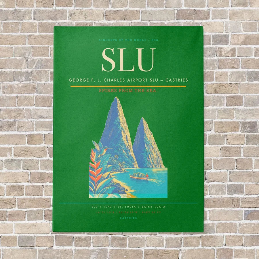 George F. L. Charles Airport SLU — Castries vertical canvas print - no frame - green background