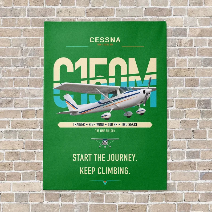 Cessna 150M vertical canvas print - no frame - green background