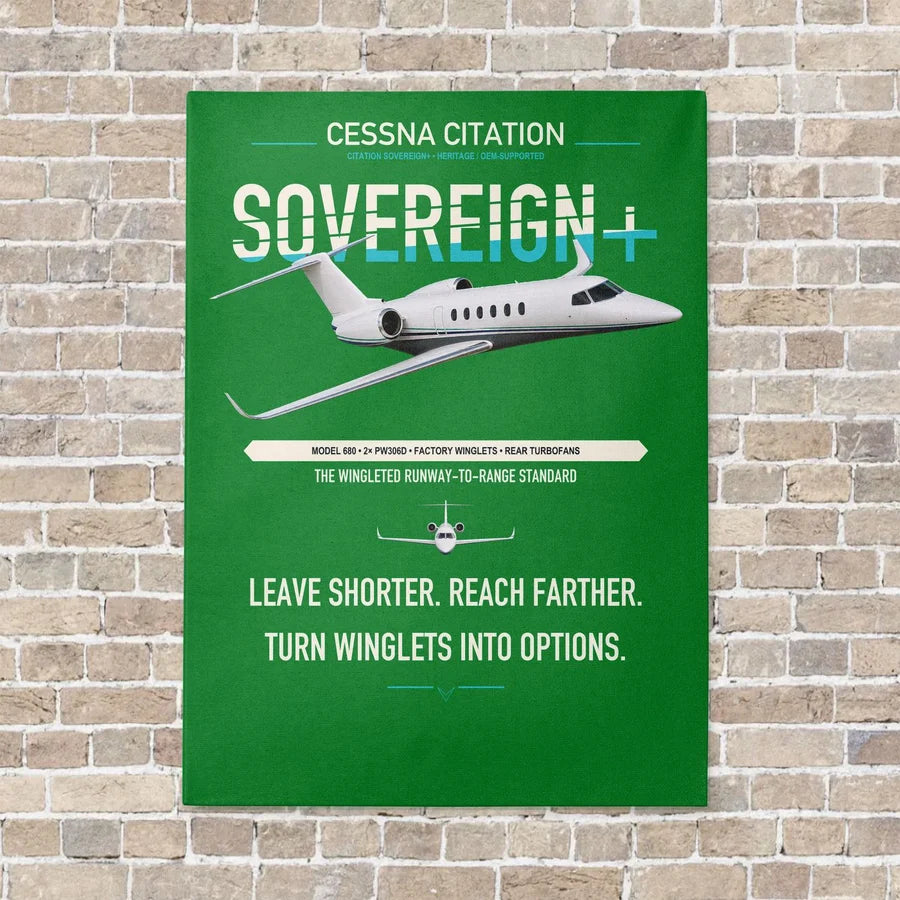 Cessna Citation Sovereign+ vertical canvas print - no frame - green background
