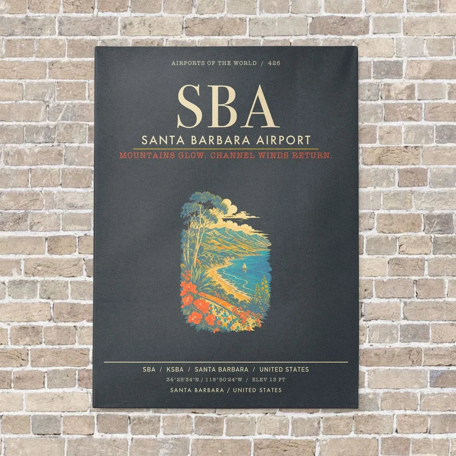 Santa Barbara Airport SBA - Canvas Framed - Gray