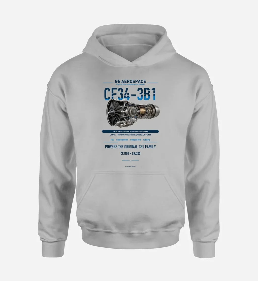 CF34-3B1 design on light gray hoodie single side
