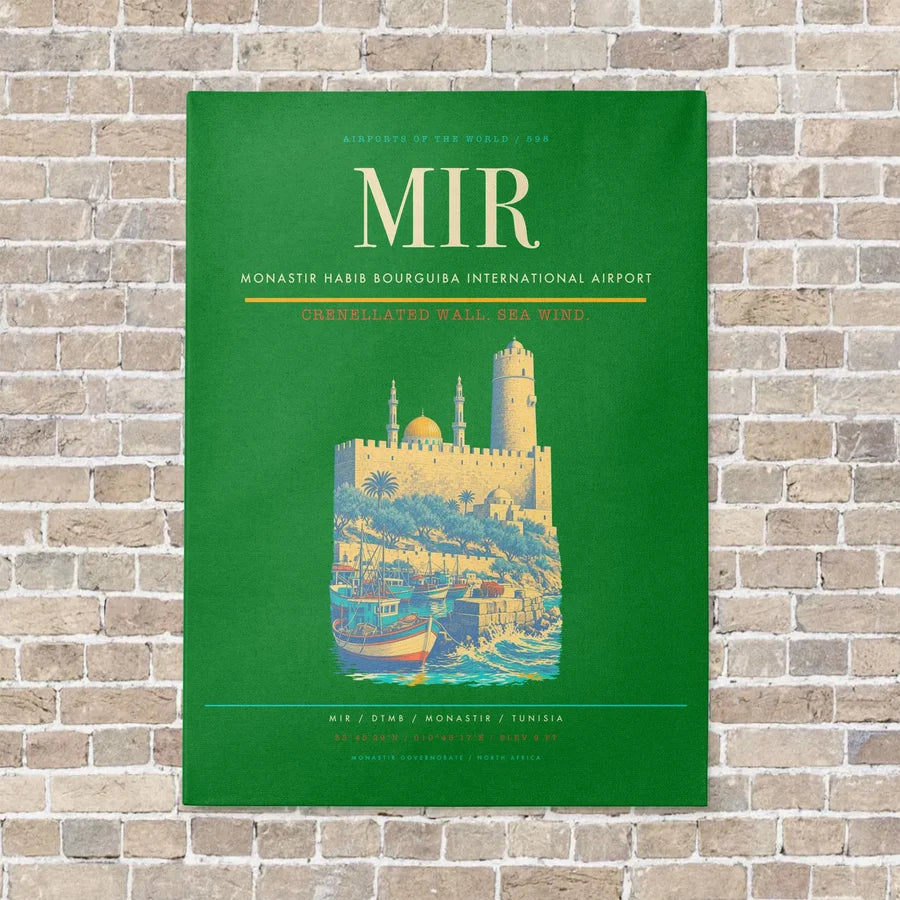 Monastir Habib Bourguiba International Airport MIR vertical canvas print - no frame - green background
