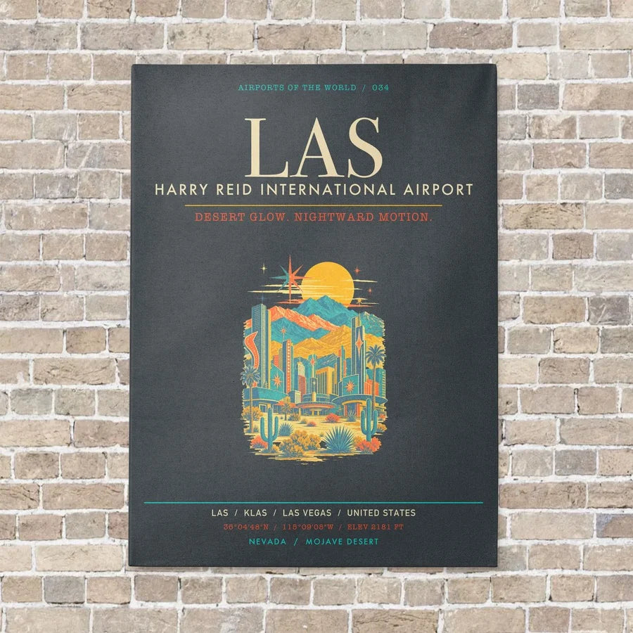 Harry Reid International Airport Las Vegas LAS - Canvas Framed - Gray