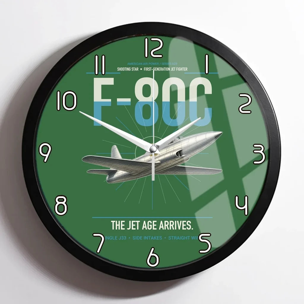 F-80C Shooting Star design on green framed wall clock