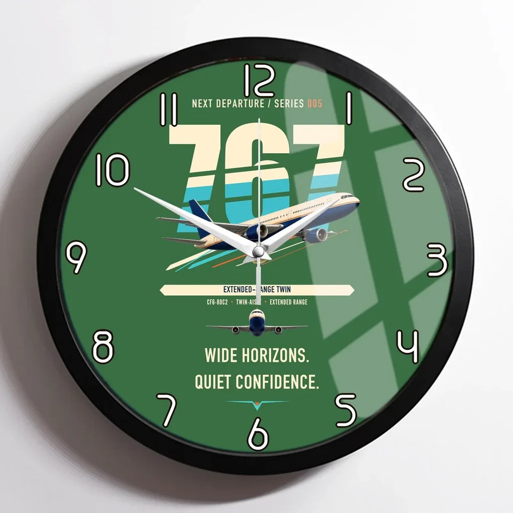Boeing 767-300ER design on green framed wall clock