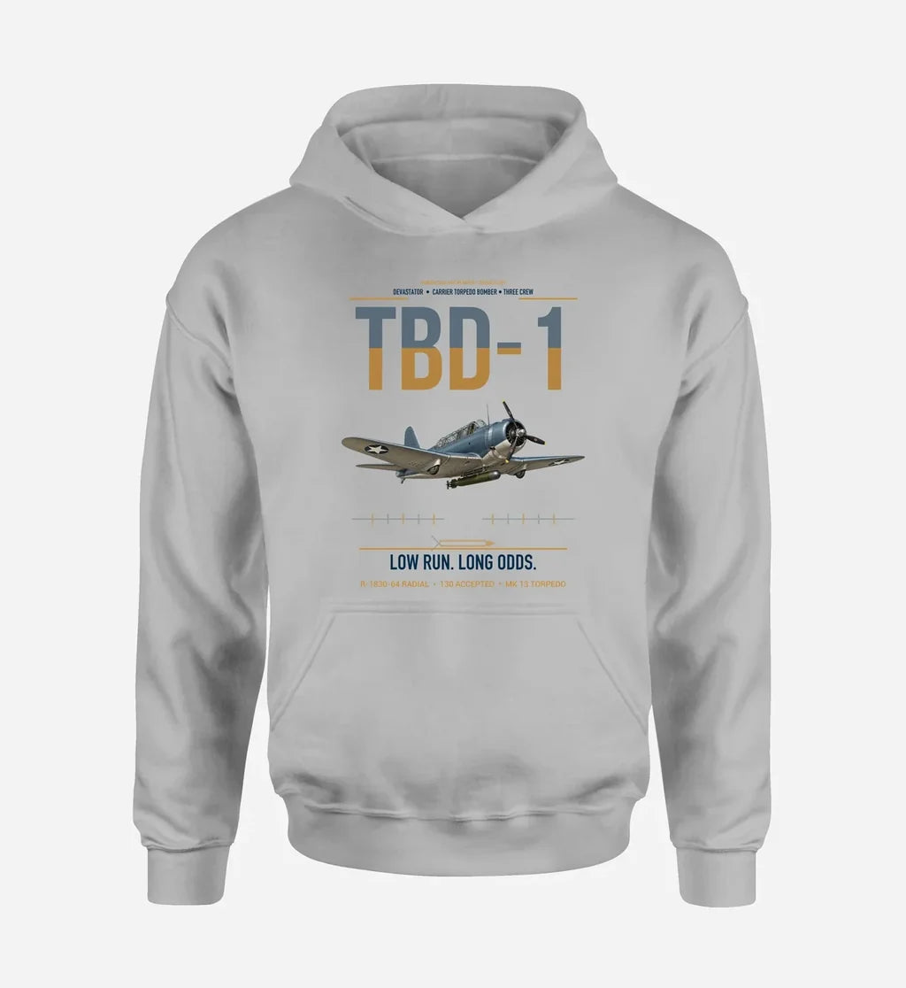 TBD-1 Devastator design on light gray double-side hoodie, single-side print