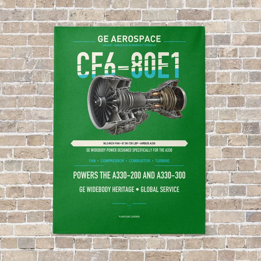 CF6-80E1 vertical canvas print - no frame - green background