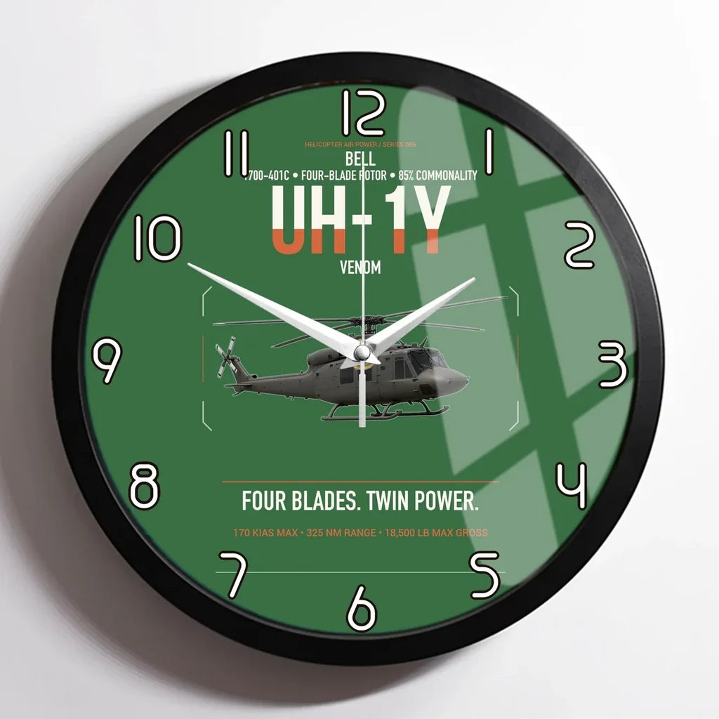 Bell UH-1Y Venom design on green framed wall clock