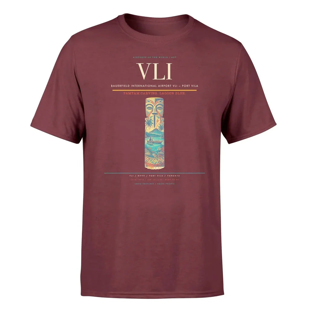 Bauerfield International Airport (VLI) T-Shirt single-side front print in Dark Red | bauerfield-international-airport-vli-double-side-t-shirt