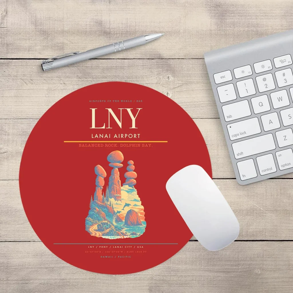 Lanai Airport (LNY) design on red round mouse pad