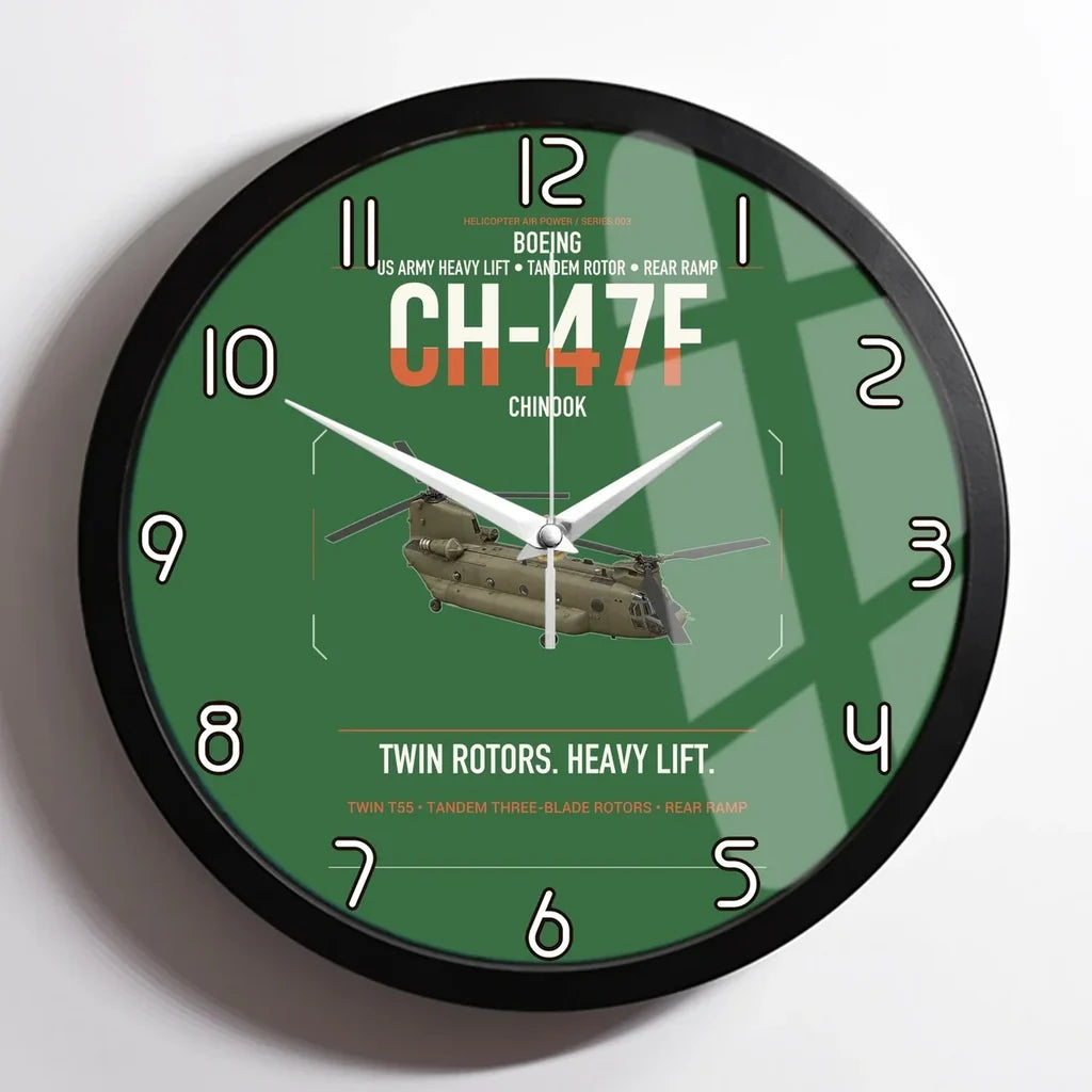 Boeing CH-47F Chinook design on green framed wall clock