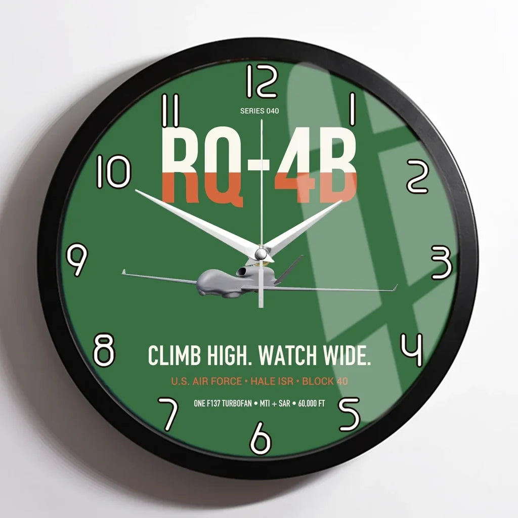 RQ-4B Global Hawk design on green framed wall clock